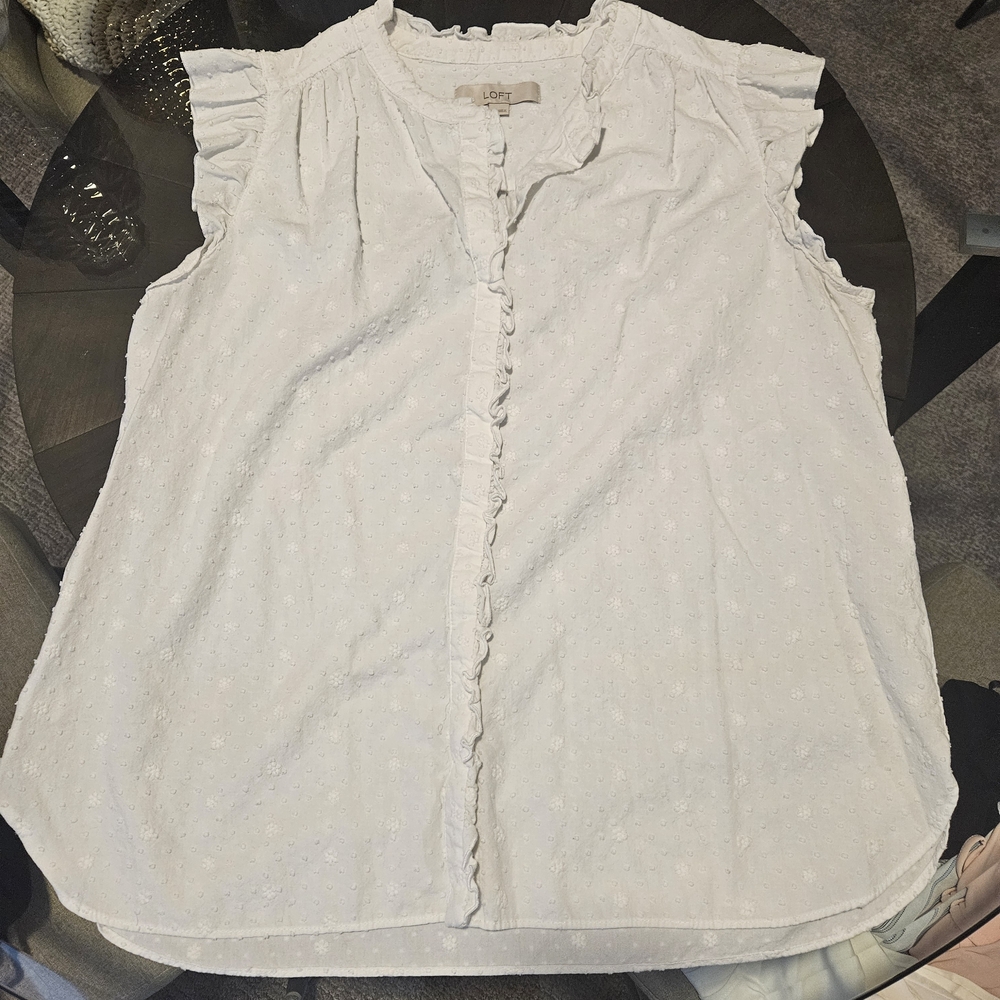 LOFT Cream Ruffle Trim Blouse